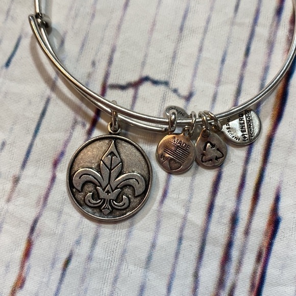 Alex and Ani Fleur De Lis Silver Charm Bangle Bracelet - Picture 2 of 3